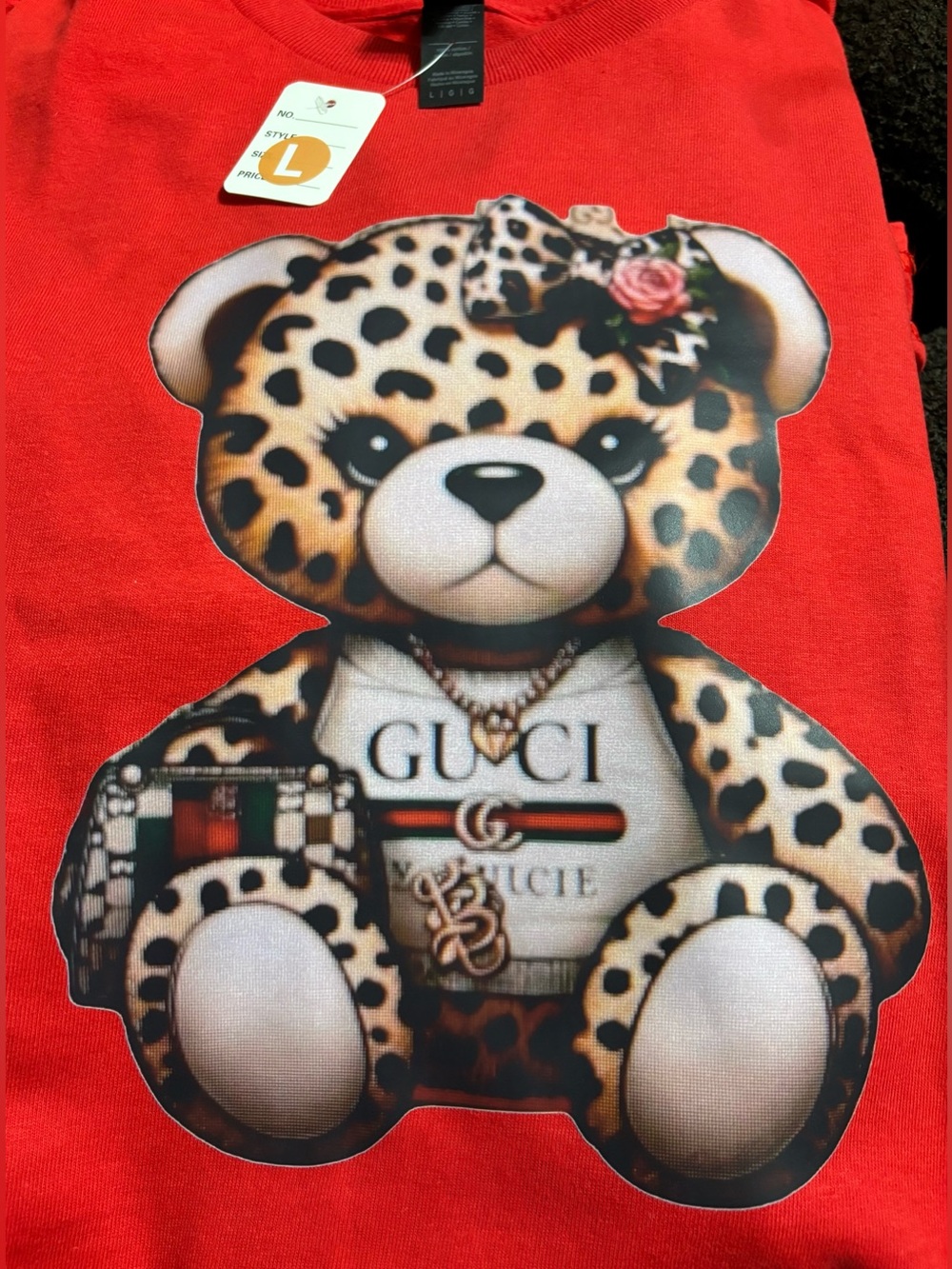 NEW Gucci style Red Leopard Teddy Bear Graphic Tee - Large